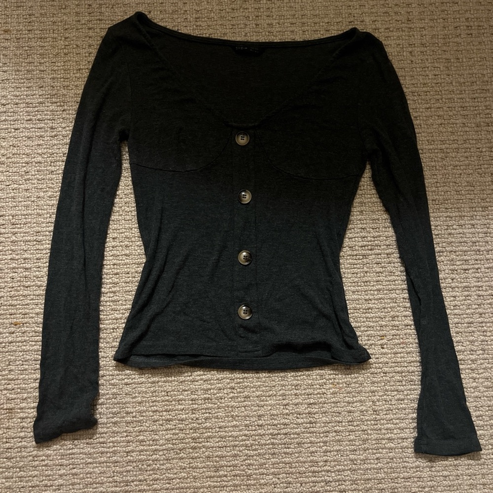 SHEIN Black Fitted Long Sleeve Button Down Shirt